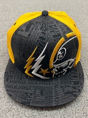 Metal Mulisha Ghost 2 Flex Fit Hat Black Yellow Skull Lightning Cap L/XL NWT